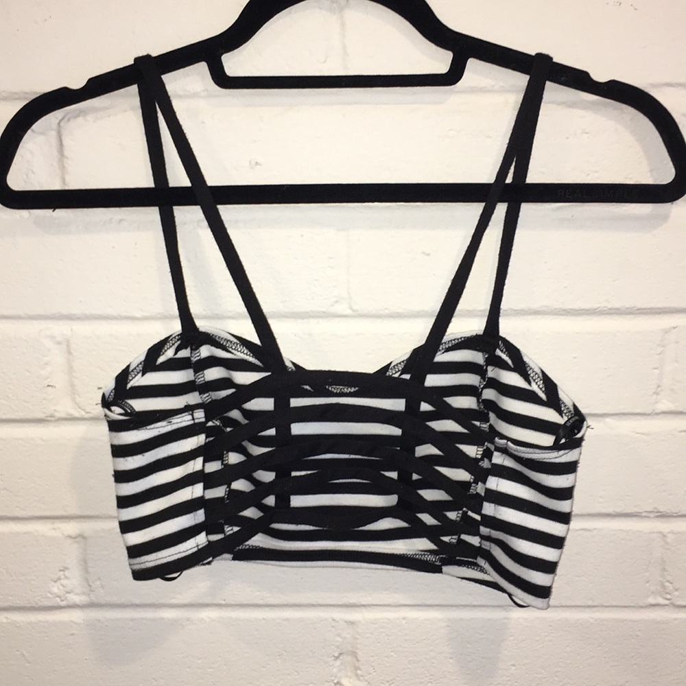 ! LF Black & White Striped Cage Bra/Bralette - Picture 3 of 3